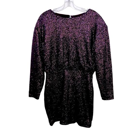 Sequins Strong Shoulder Mini Dress M Purple Holiday Party New Year Sparkle Shiny - Picture 8 of 16